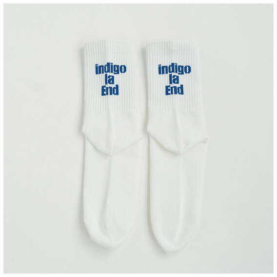 【indigo la End】 ilE ロゴソックス（white×blue）